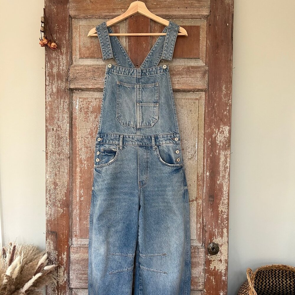 Free People Good Luck Barrel Overalls - Ultra Light Beam Small